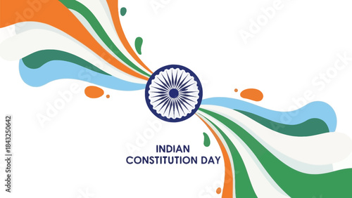 Indian Constitution Day design with flag concept:  A vibrant design symbolizing Indian Constitution Day, featuring the national flag's colors in a dynamic, flowing arrangement.