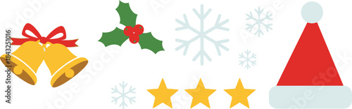 Christmas Festive Decorations: A cheerful collection of holiday ornaments and symbols of Christmas. These elements evoke a sense of warmth and celebration.