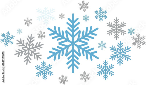 Snowflake Cluster: A captivating cluster of delicate snowflakes in varying sizes and hues dance, evoking the magic and wonder of winter.