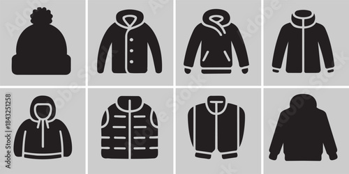 Vector illustration set of black silhouette icons for men's and women's fashion business clothing design template collection