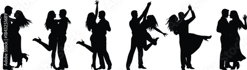 PrintRomantic Ballroom Dancing Couples Silhouettes, Vector Set of Man and Woman in Passionate Dance Poses, Isolated Illustration of Love, Relationship, and Date Night