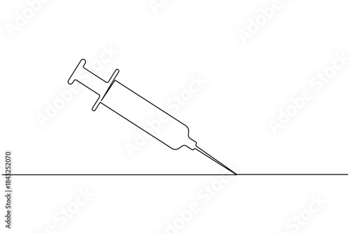 Continuous line drawing of a syringe representing healthcare and vaccination concepts
