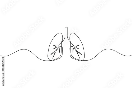 Minimalist single line art drawing of human lungs representing breath and life