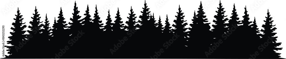Obraz premium Forest Tree Line Silhouette Landscape Background with Pine and Woodland Horizon