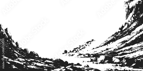 Mountain landscape silhouette isolated on white background