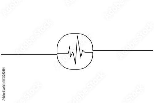 One line drawing of a continuous heart rate pulse signal inside a circle