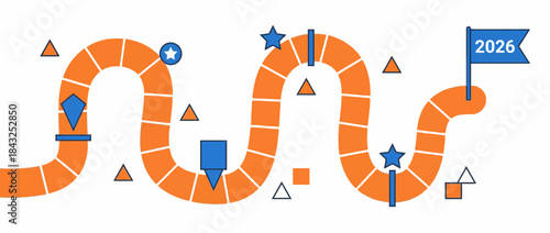 Board game path reaching 2026 goal vector illustration