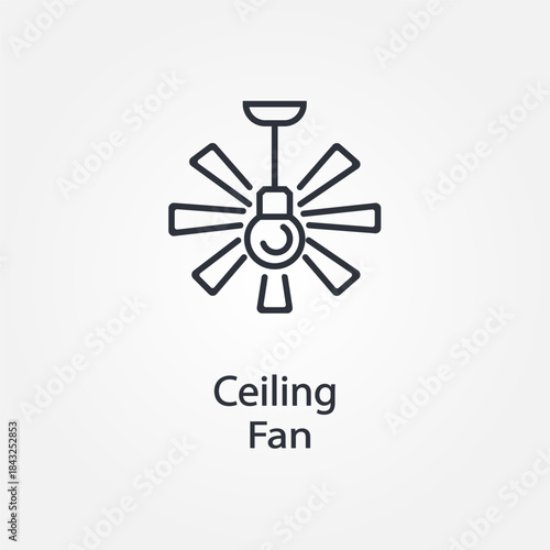 Vector design and line art of a ceiling fan with light. Vector art, icons, and vector images of a ceiling fan with light. Ceiling fan on a white background.