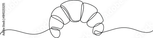 Black and white line of a croissant with a loose end