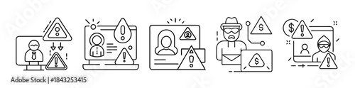 Cybercrime threats data security online identity theft and digital fraud icons