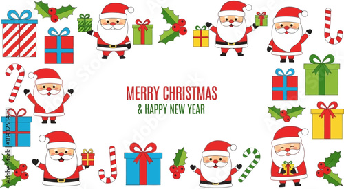Festive Cheer: A cheerful illustration of Santa Claus and other christmas element creates a heartwarming festive scene.