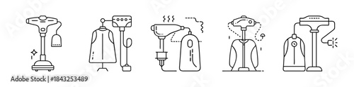 Garment steamer line icons collection: clothing care appliances vector set