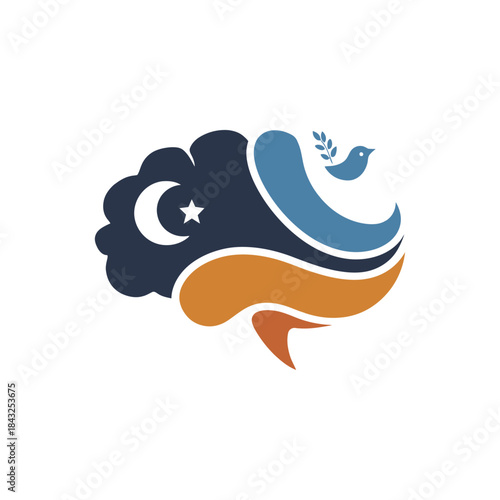 Brain with crescent moon and dove logo