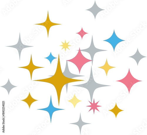 Sparkling Celestial Burst: A vibrant arrangement of colorful stars twinkle and dance. A captivating display of luminosity and celestial charm.