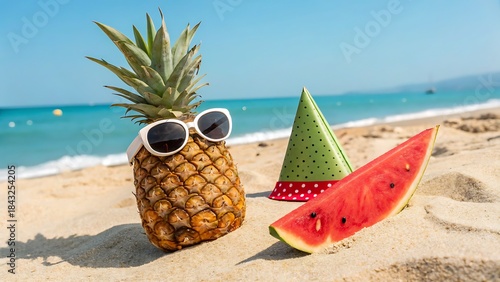 Fototapeta Naklejka Na Ścianę i Meble -  Tropical beach with palm tree and starfish by the ocean