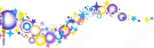 Whimsical Galaxy: A vibrant composition of colorful circles and stars dance across a background, evoking a sense of wonder and childlike delight.