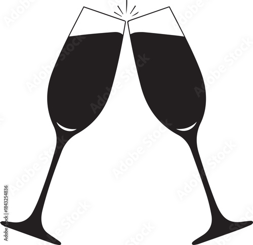 Two champagne glasses clinking together in a toast celebration
