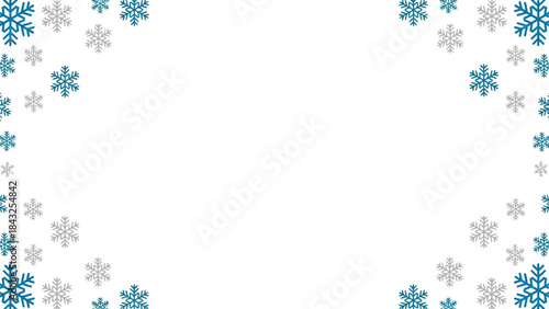 Snowflakes Border: Delicate snowflakes artfully arranged against a blank backdrop, creating a sense of serene winter elegance, ideal for conveying a holiday spirit.