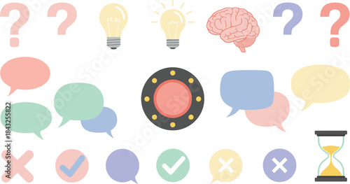 Collection of colorful icons representing ideas questions and answers