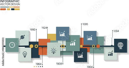 Strategic Timeline Design: A visually appealing infographic presents a timeline marked with key dates and iconic symbols, visualizing progress and strategic planning.