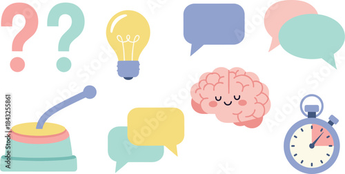 Cute brainstorming and questioning icons for learning and ideas