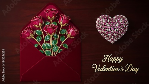 Red Envelope with Jewel Roses and a Gemstone Heart Brooch