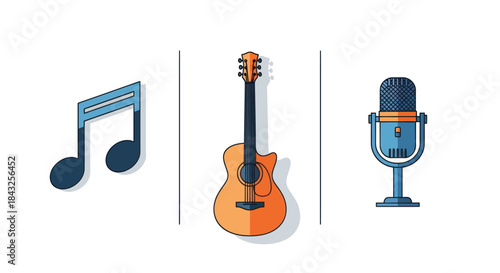 Detailed Illustration of an Acoustic Guitar with Orange Body.