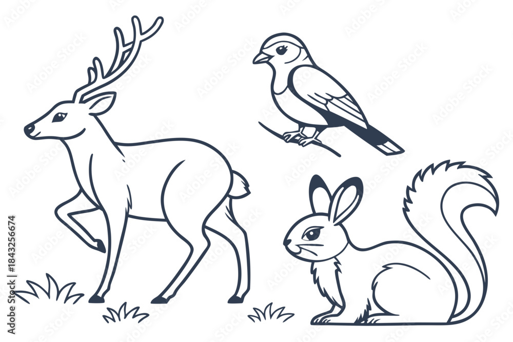 Obraz premium Minimal Wildlife Forest Animals Icon Set Abstr (3) Vector SVG Design