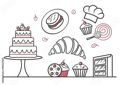  Soft Line Bakery   Dessert Icon Set  Gentle Curve (2) Vector SVG Design