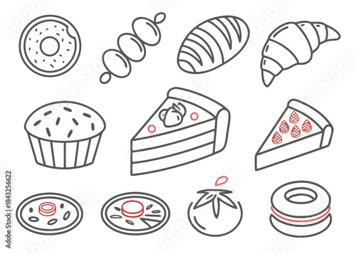  Soft Line Bakery   Dessert Icon Set  Gentle Curve Vector SVG Design