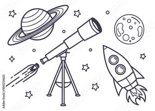  Thin Line Astronomy   Space Exploration Icon Set  Vector SVG Design