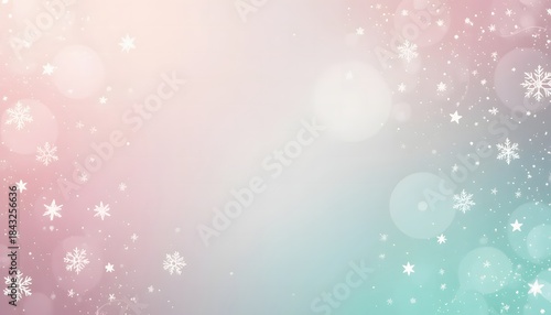 pastel pink and blue gradient winter background with snowflakes and bokeh