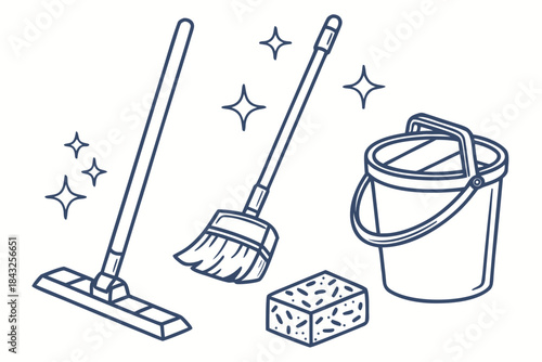  Clean Geometric Household Cleaning Tools Icon Set (1) Vector SVG Design