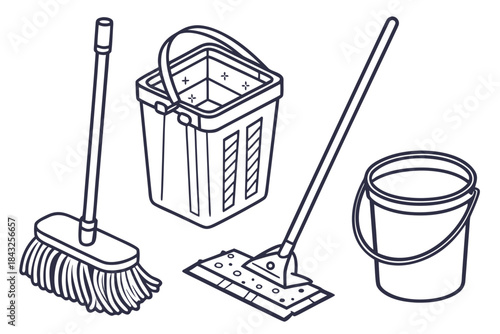  Clean Geometric Household Cleaning Tools Icon Set (3) Vector SVG Design