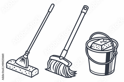  Clean Geometric Household Cleaning Tools Icon Set Vector SVG Design