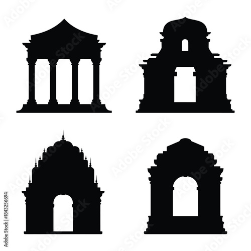 Temple Historical Buildings Vector, Silhouette, Illustration