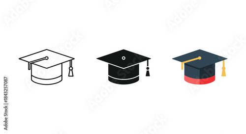 Graduation cap icons in different styles