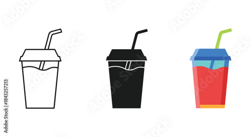 Different styles of cold coffee cups with straws