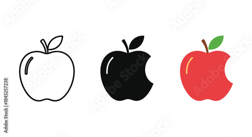Three apples with different colors and styles