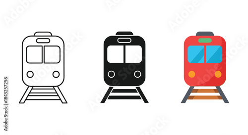 Three different colored train icons on white background