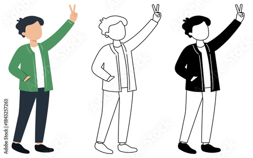Confident young man wearing green jacket making positive gesture isolated vector illustration