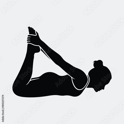 Silhouette female practicing bow yoga pose healthy lifestyle wellness activity vector illustration