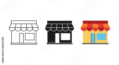 Set of storefronts with different designs and colors