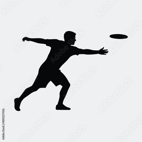 Silhouette of a man catching a flying disc during a game vector illustration