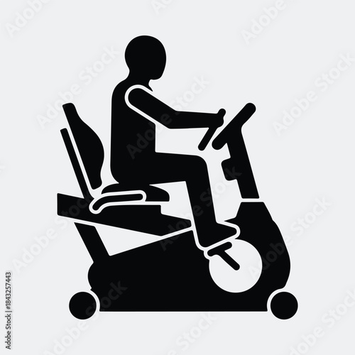 Silhouette person riding recumbent exercise bike for fitness training gym activity vector illustration