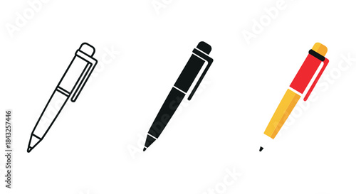 Three pens in different colors and designs