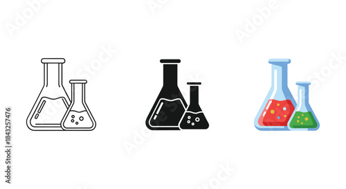 Laboratory equipment conical flasks in different styles