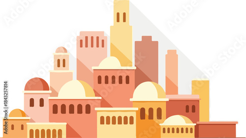 Cityscape Silhouette: A stylized cityscape in a minimalist design, capturing the essence of an urban environment with geometric forms and soft shadows. 