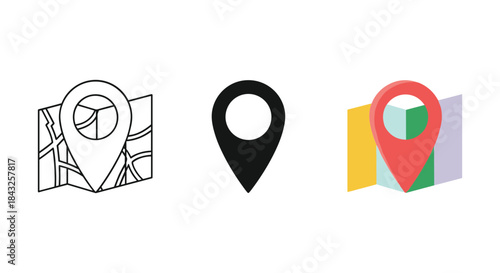 Collection of location pin icons on white background