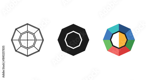 Geometric shapes with various designs and colors